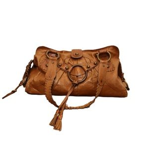 Guess Collection Tan Leather Shoulder Bag Brass Hardware